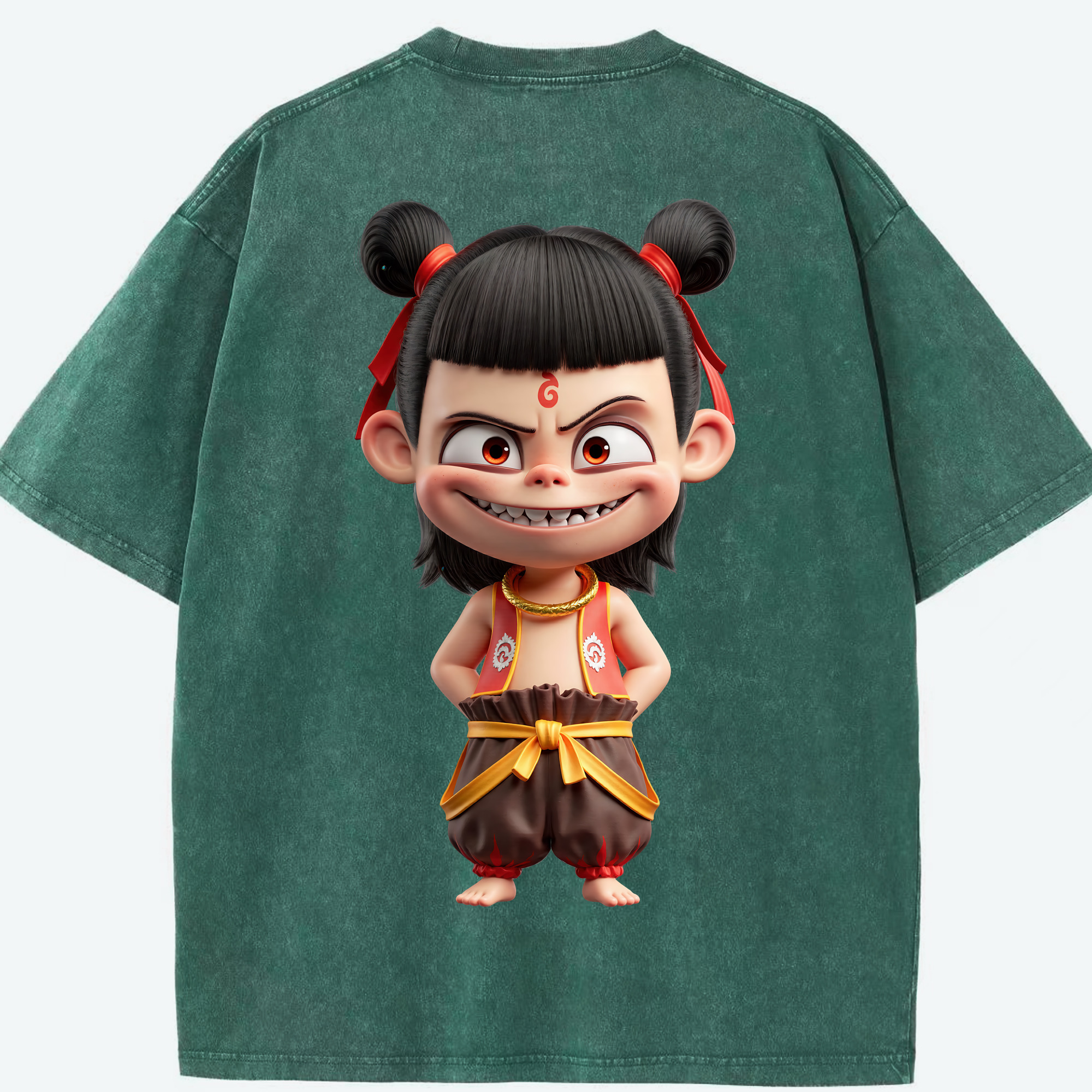 （画像用） Ne Zha 2 ナタ 魔童の大暴れ 綿100% ヴィンテージ風 半袖Tシャツ（背面プリント）